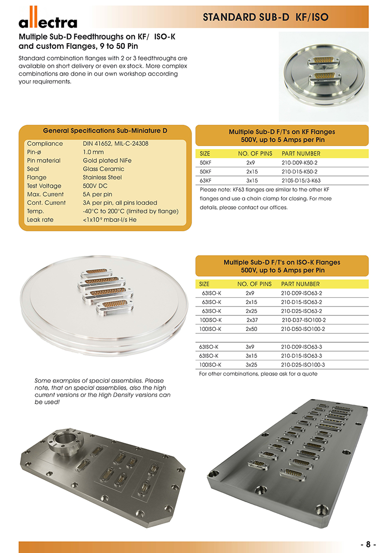 Allectra標準Sub-D/D-Sub真空饋通,KF-ISO法蘭連接器