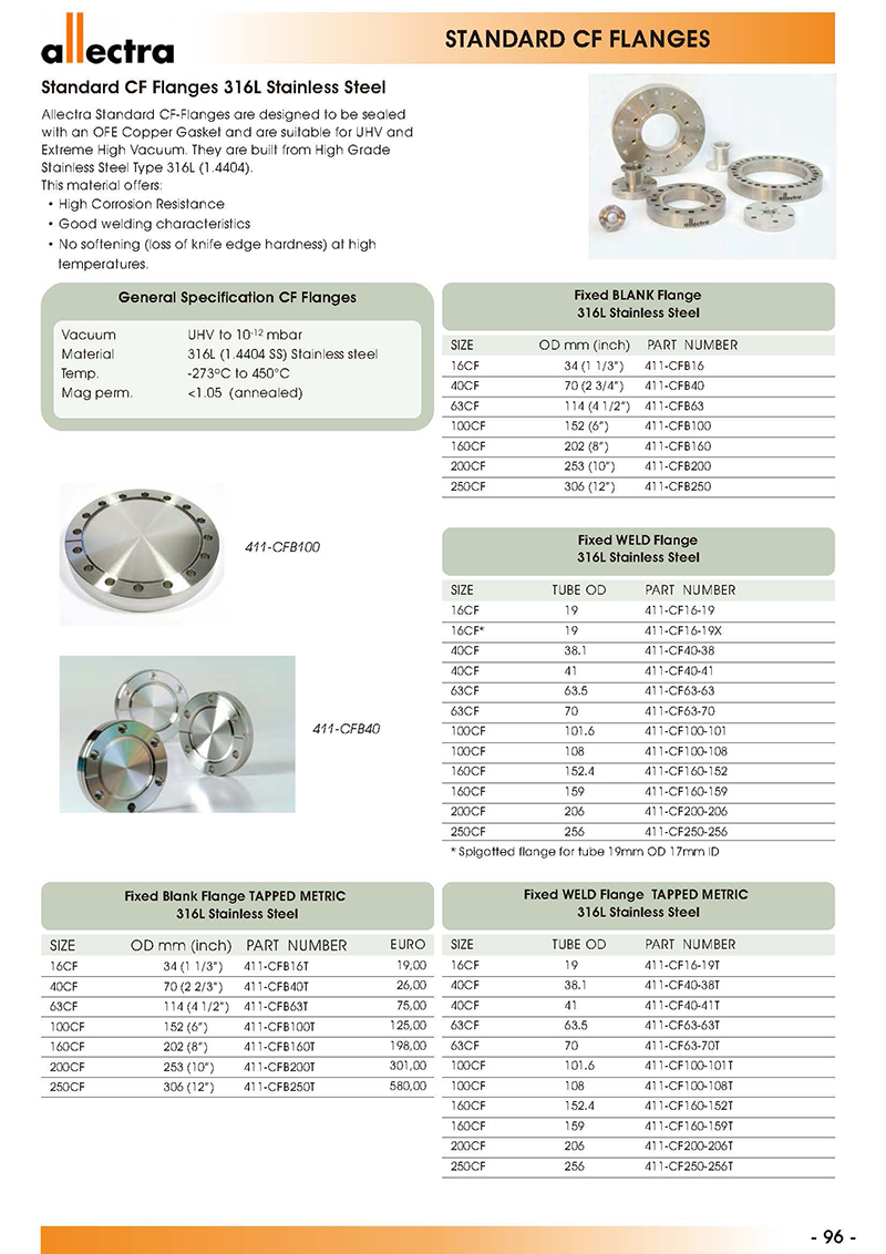 Allectra 316L不銹鋼標準CF法蘭