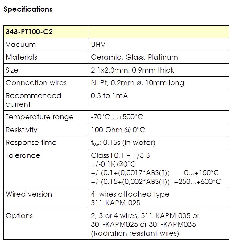 343-PT100-C2熱電阻性能參數