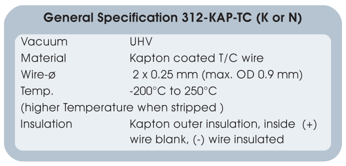 K型和N型Kapton熱電偶技術參數