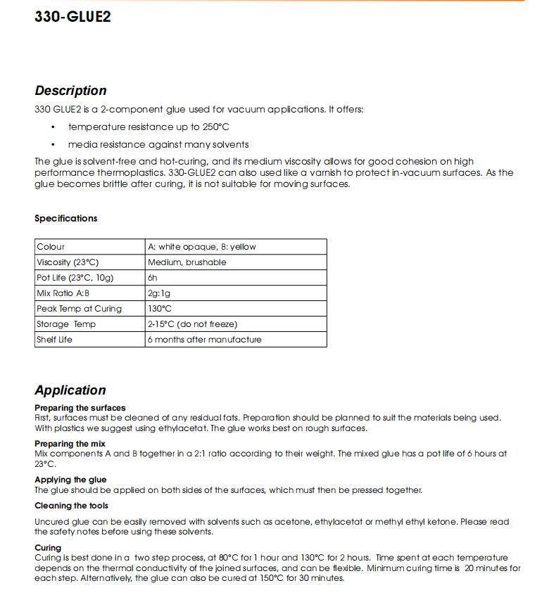 超高真空不導電真空膠330 Glue2參數
