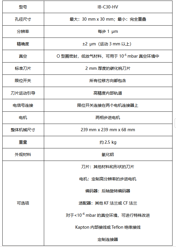 IB-C30-HV真空狹縫參數