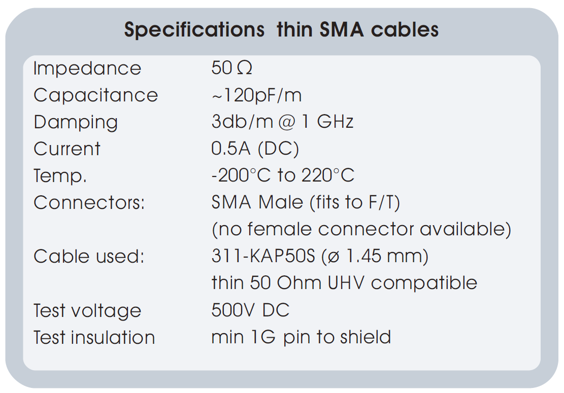 超細SMA同軸線纜的技術指標