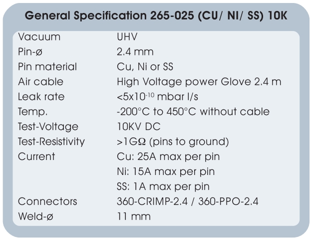 銅電極饋通265-025CU10K